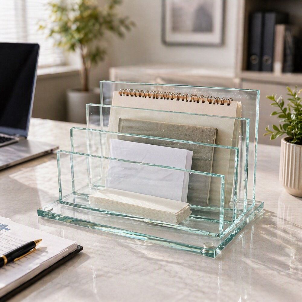 Vintage Modern Heavy Glass Letter Sorter | 4-Tier Graduated Mail Organizer MCM